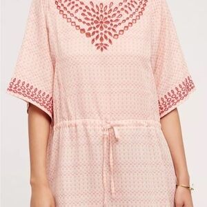 One September Chic Peach Tunic with Red Embroidery